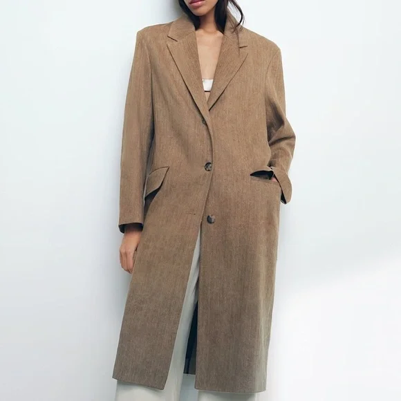 NWOT Zara Rustic Brown Linen Cotton Fall/Winter Trench Coat - Size XS - Picture 1 of 16